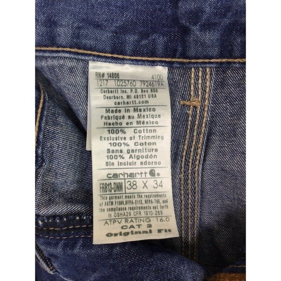 Carhartt Mens Cat2 FR Work  Carpenter Cargo Original Fit Jeans Blue Size 38x43 - Picture 13 of 15